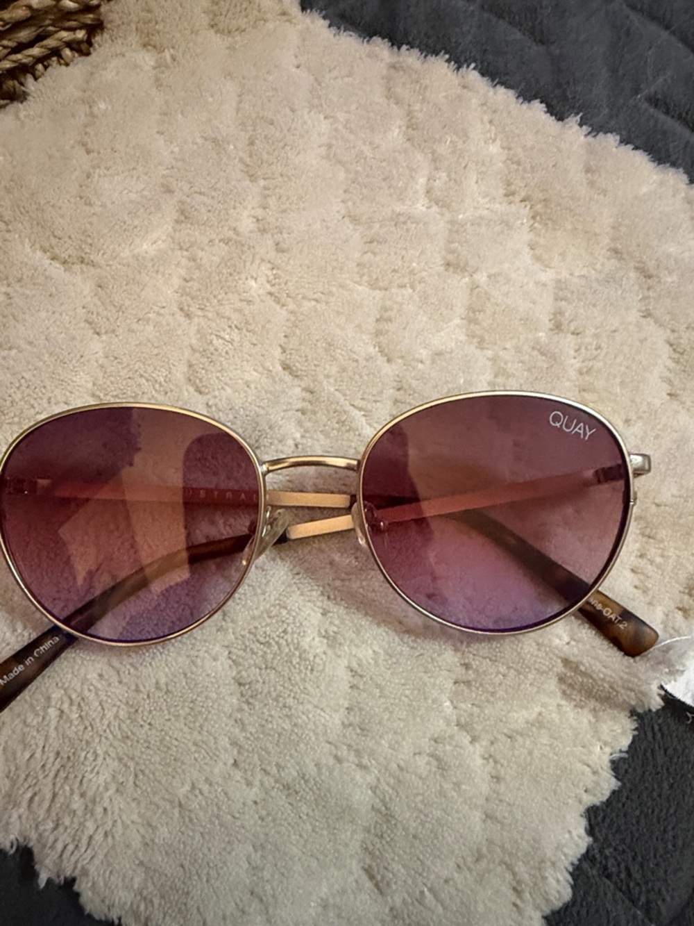 Quay Australia Gold Frame Sunglasses with Pink Lenses